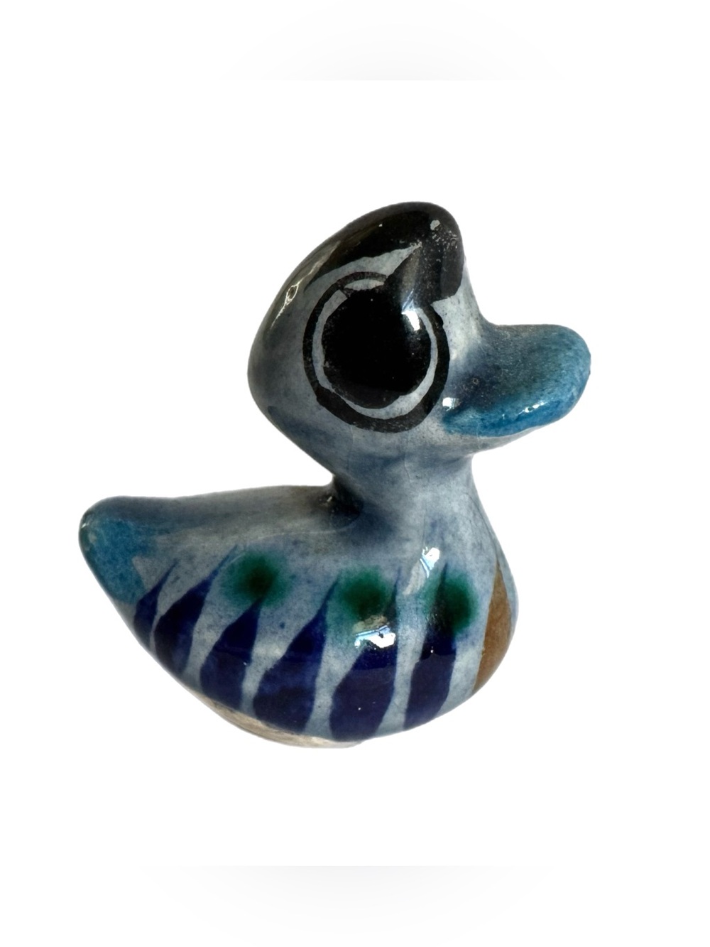 Vintage Mini Tonala Pottery Duck Bird Figurine Mexican Folk Art Blue Miniature